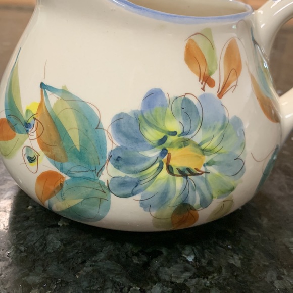 Vintage Hand Painted Portugal Large Art Pottery Pitcher Jug with Blue Flower - Picture 2 of 7